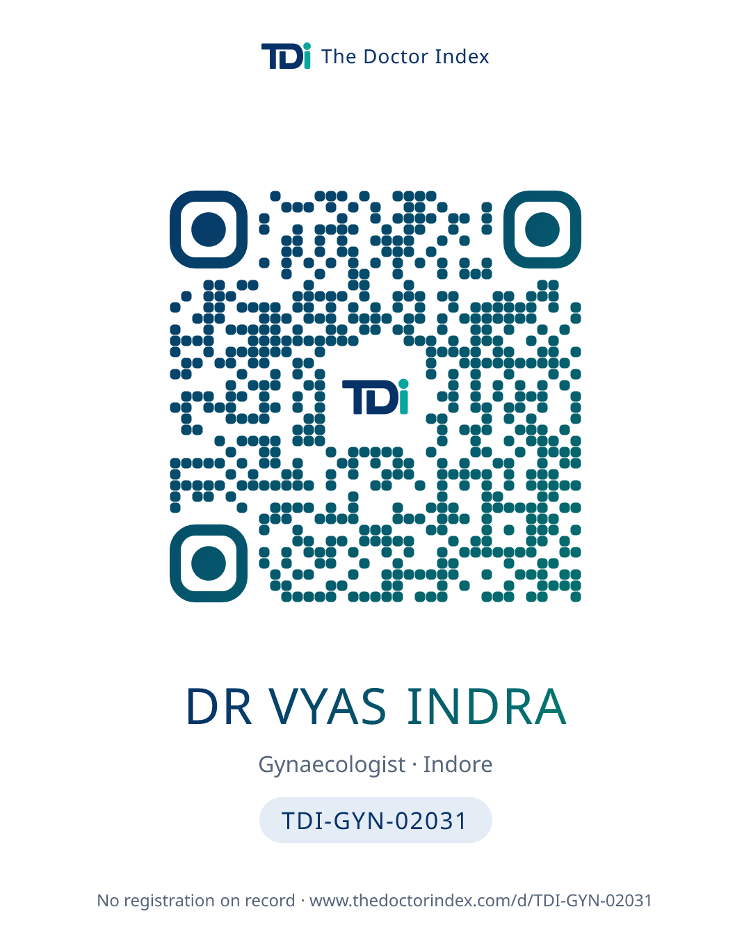 QR card for Dr Vyas Indra, TDI-GYN-02031