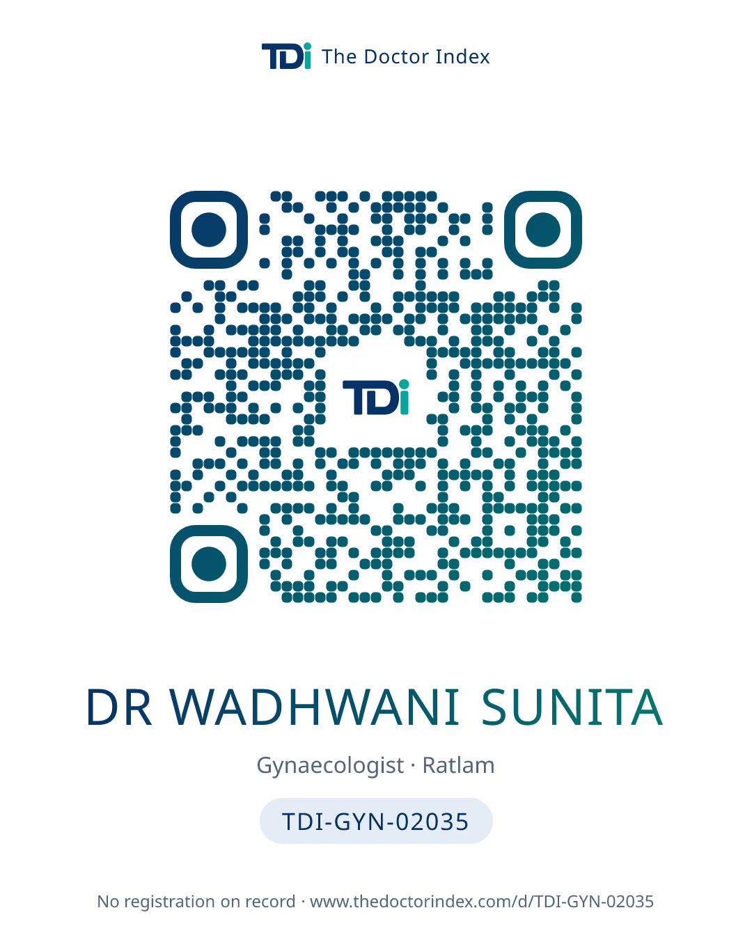 QR card for Dr Wadhwani Sunita, TDI-GYN-02035