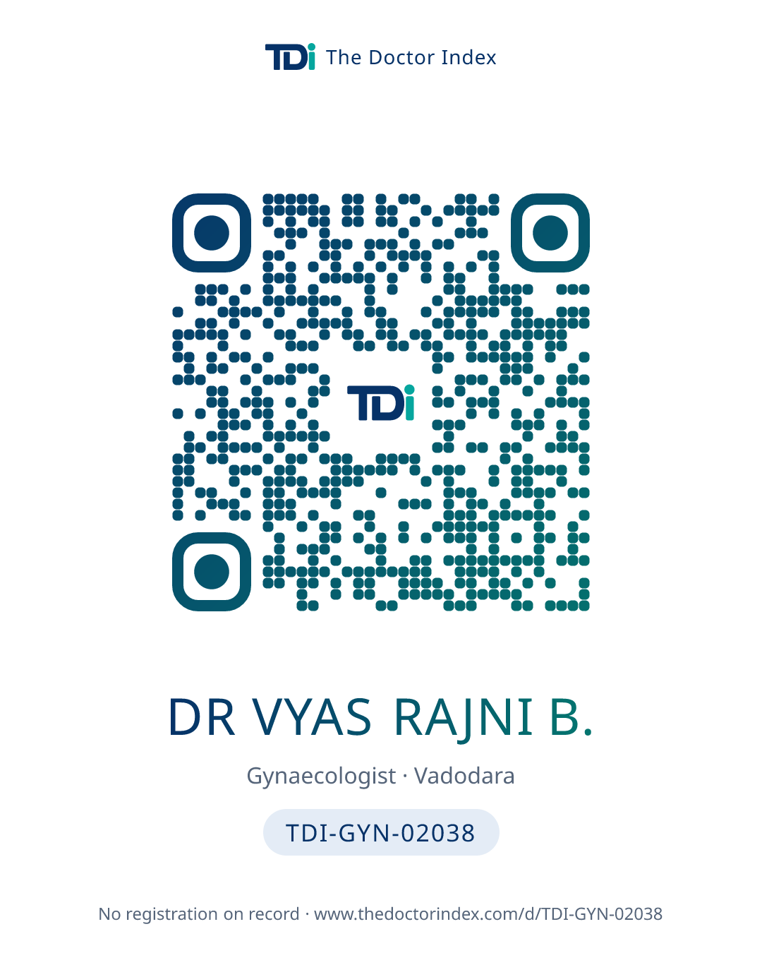 QR card for Dr Vyas Rajni B., TDI-GYN-02038