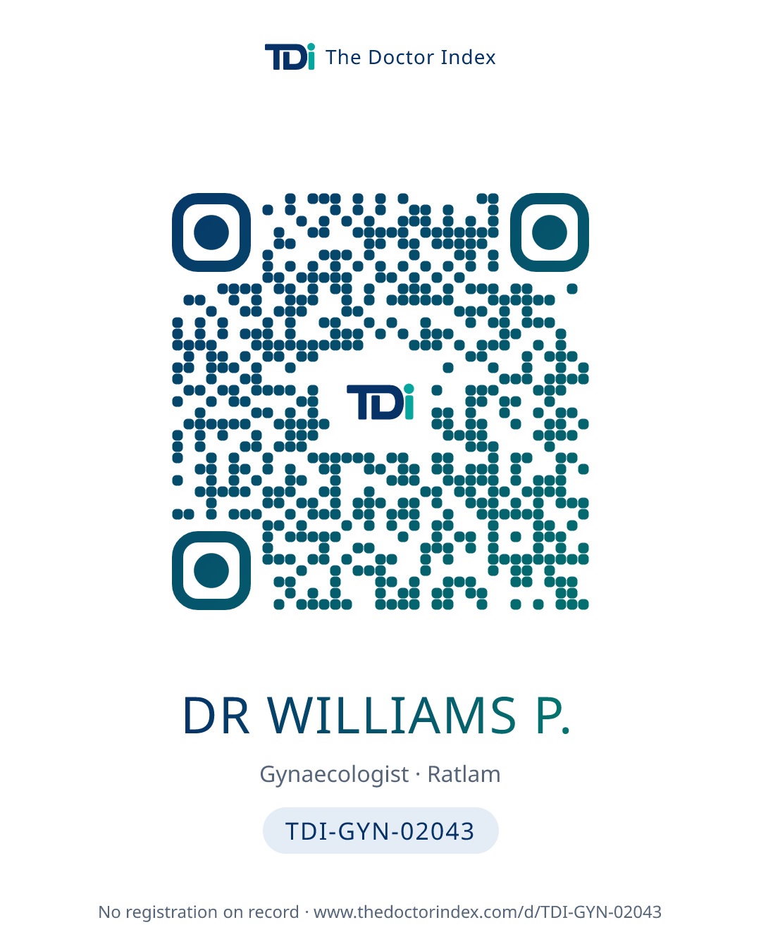 QR card for Dr Williams P., TDI-GYN-02043
