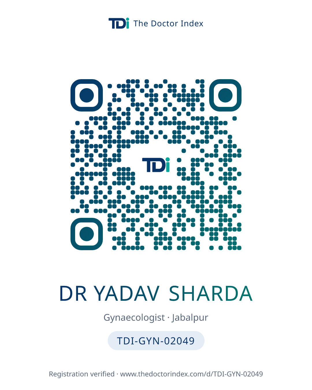 QR card for Dr Yadav Sharda, TDI-GYN-02049