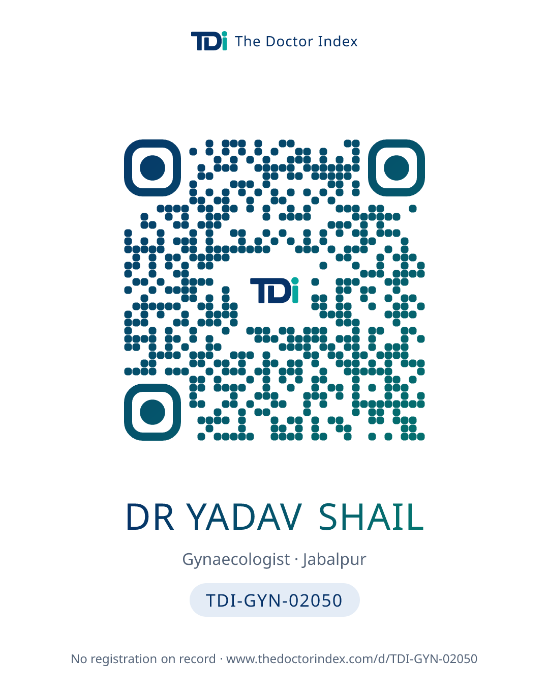 QR card for Dr Yadav Shail, TDI-GYN-02050