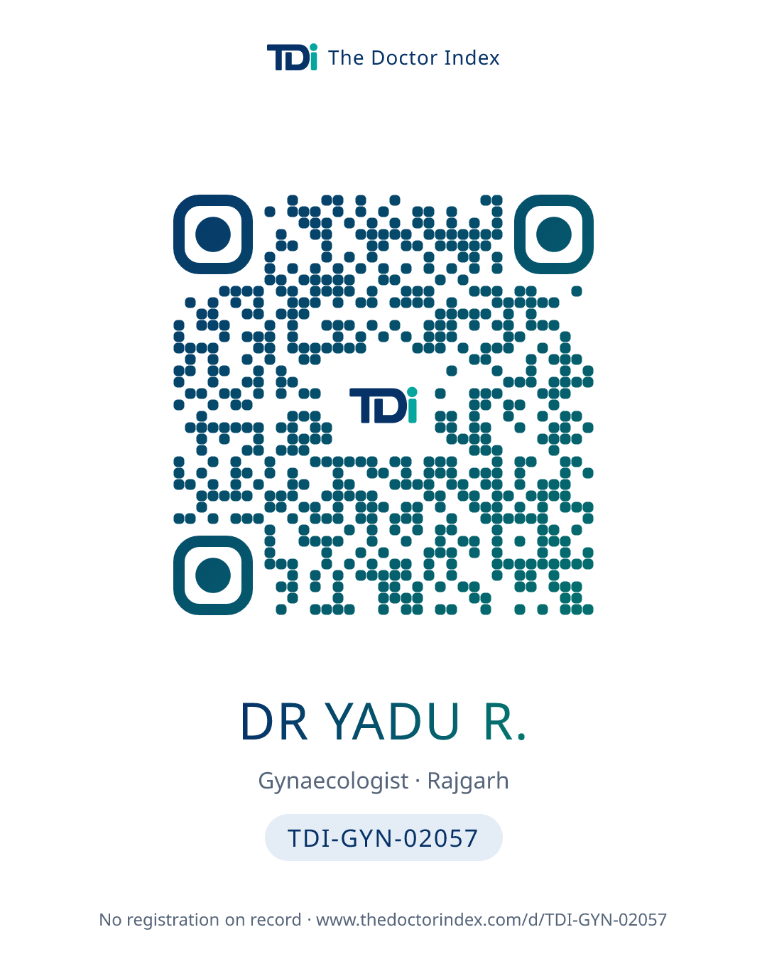 QR card for Dr Yadu R., TDI-GYN-02057