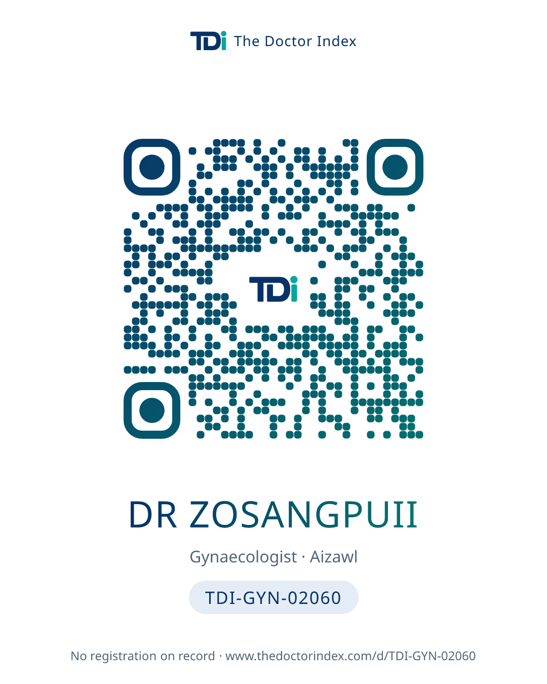QR card for Dr Zosangpuii, TDI-GYN-02060