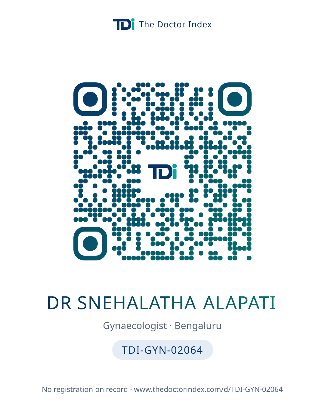 QR card for Dr Snehalatha Alapati, TDI-GYN-02064