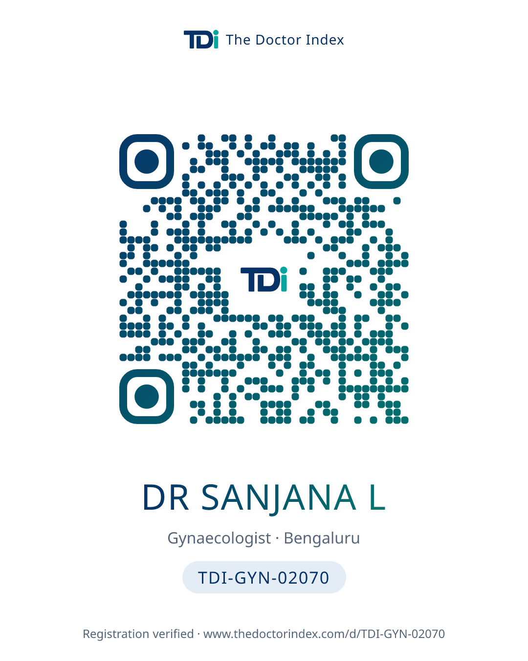 QR card for Dr Sanjana L, TDI-GYN-02070