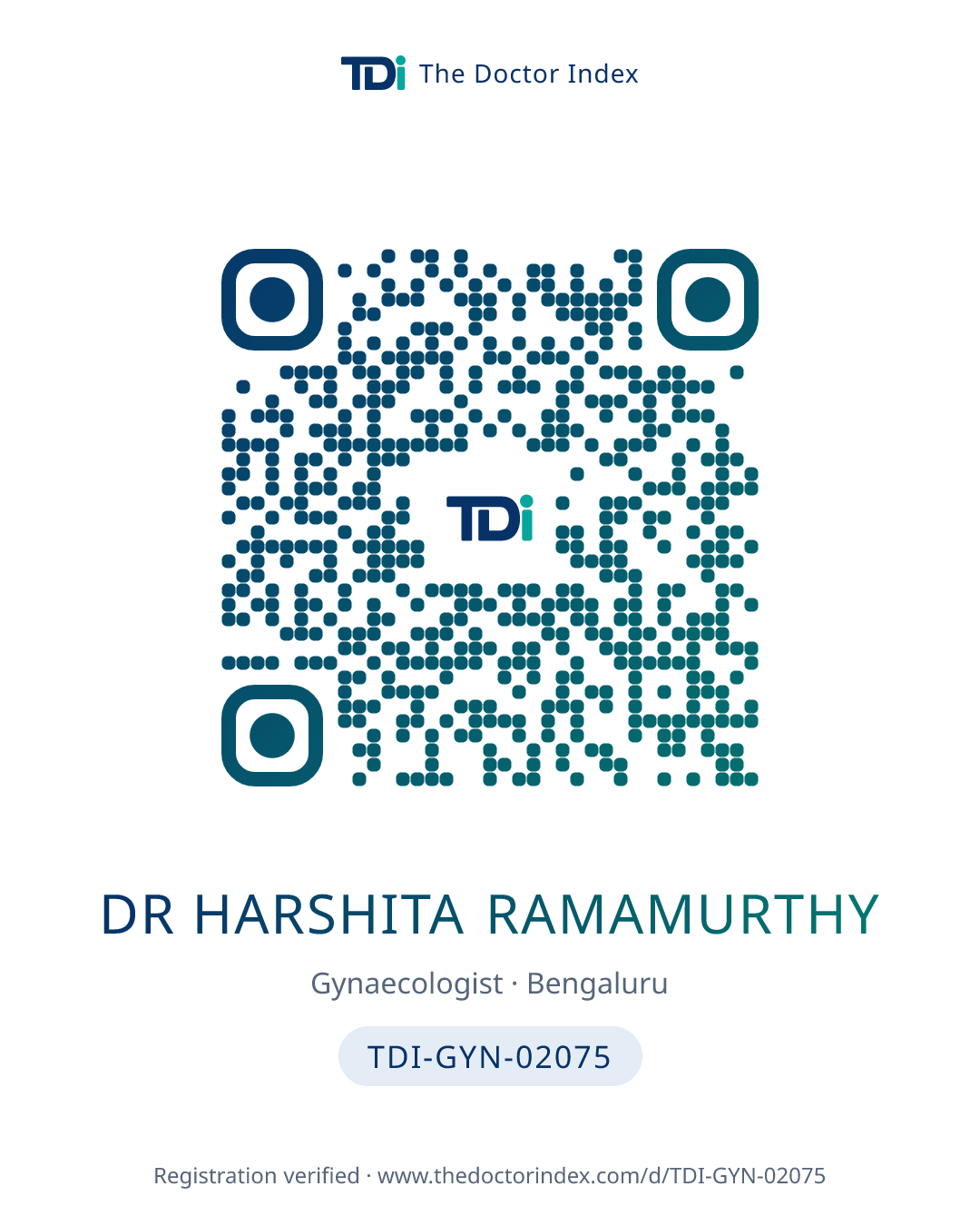 QR card for Dr Harshita Ramamurthy, TDI-GYN-02075