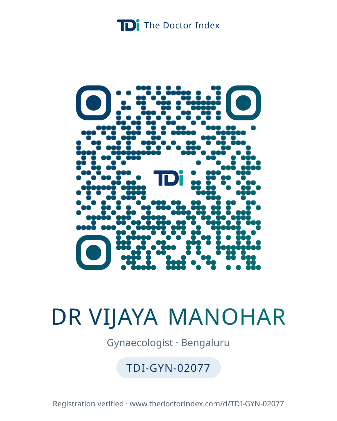 QR card for Dr Vijaya Manohar, TDI-GYN-02077
