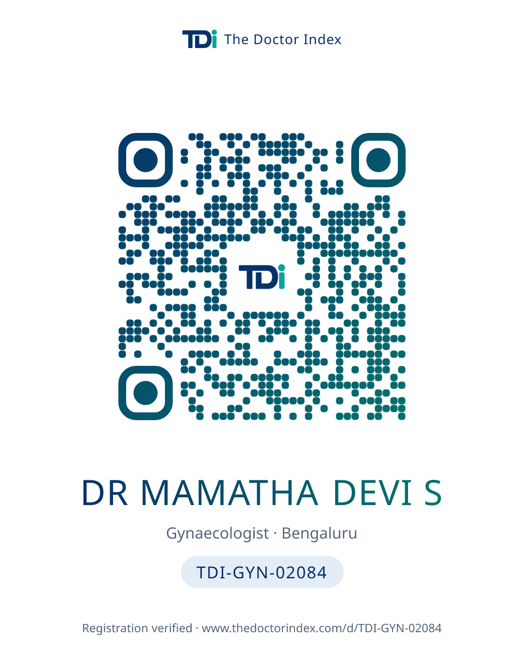 QR card for Dr Mamatha Devi S, TDI-GYN-02084