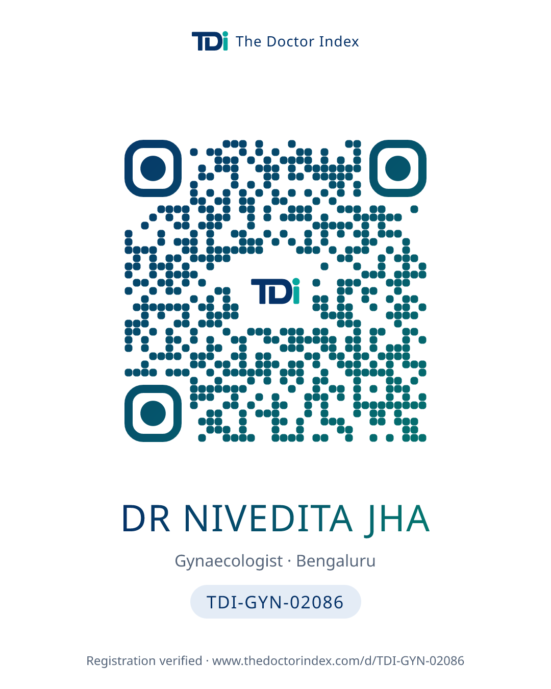 QR card for Dr Nivedita Jha, TDI-GYN-02086