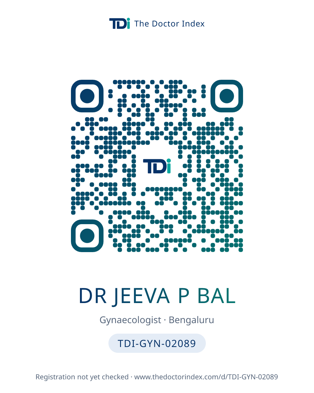 QR card for Dr Jeeva P Bal, TDI-GYN-02089