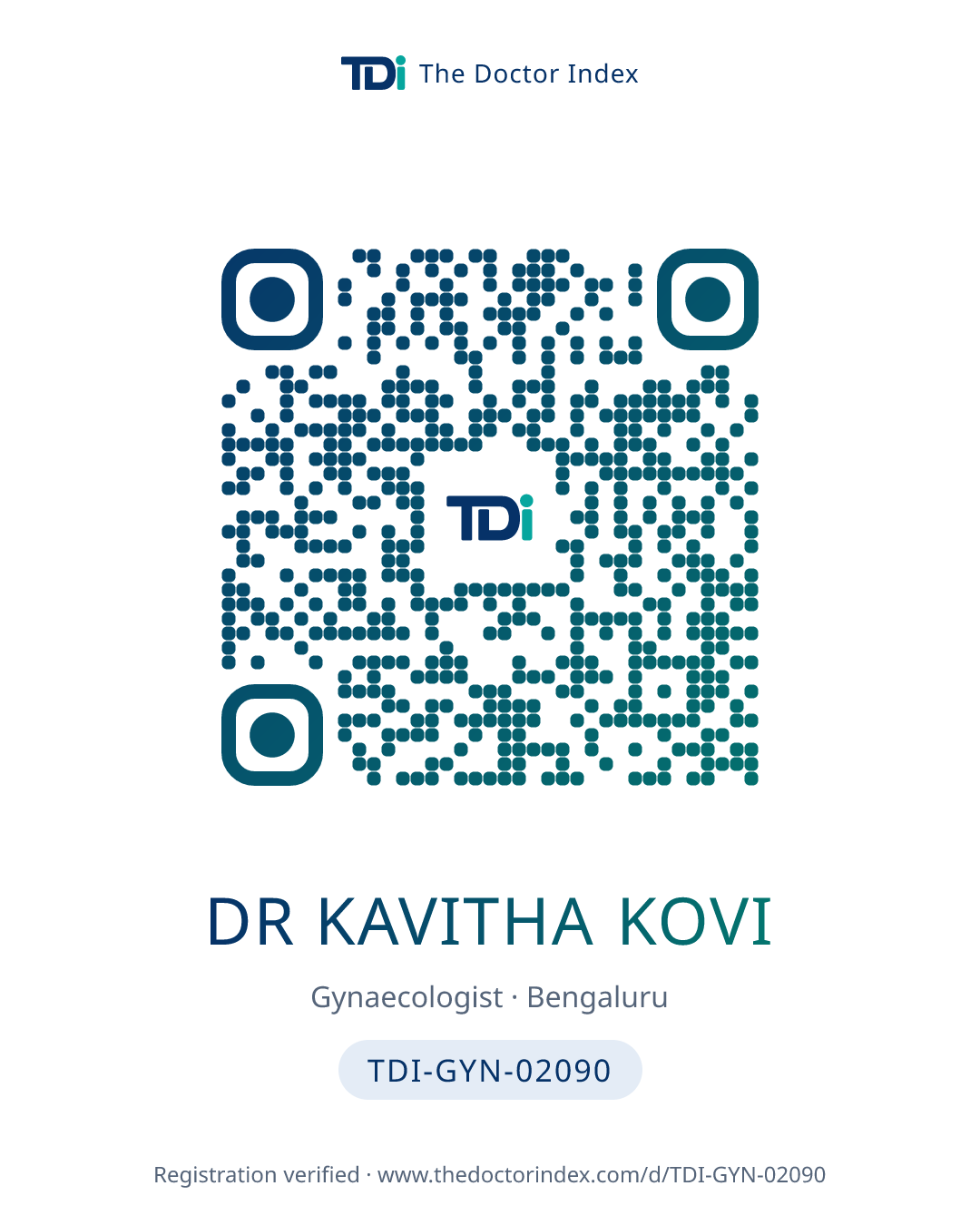 QR card for Dr Kavitha Kovi, TDI-GYN-02090