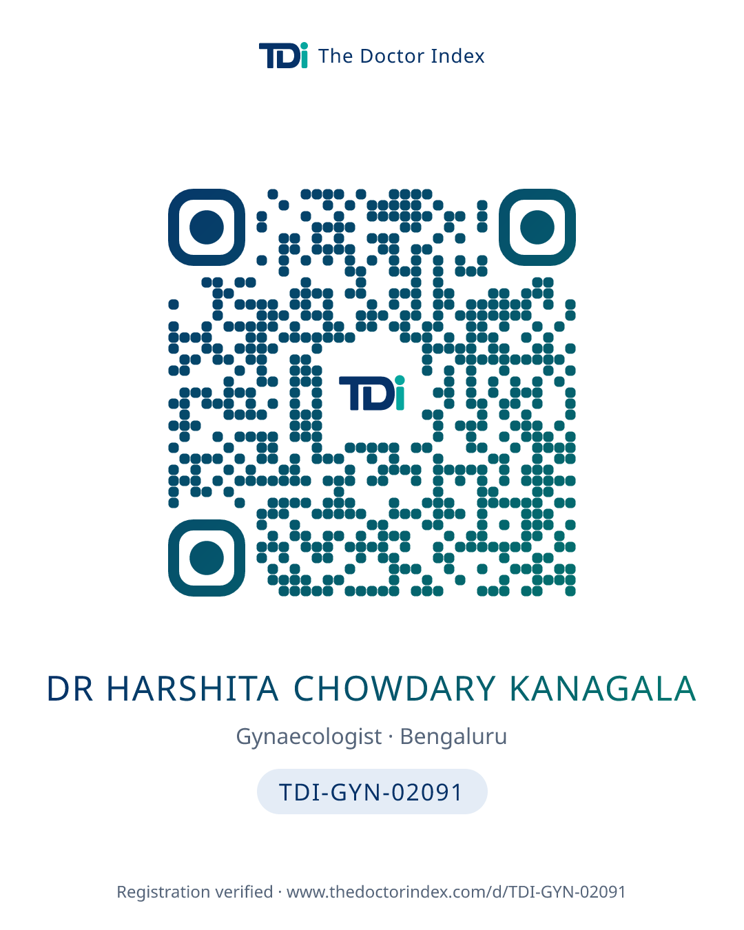 QR card for Dr Harshita Chowdary Kanagala, TDI-GYN-02091