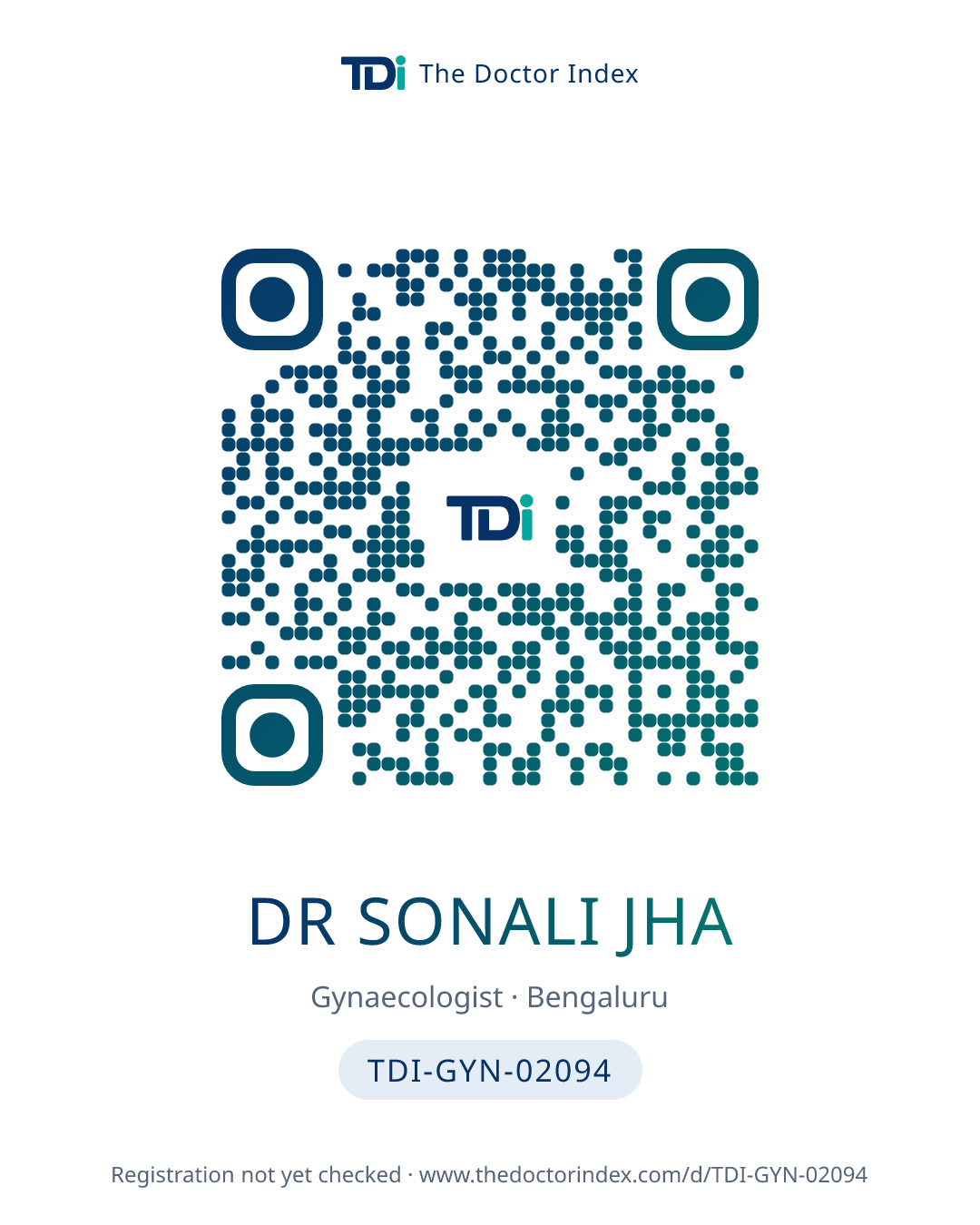 QR card for Dr Sonali Jha, TDI-GYN-02094