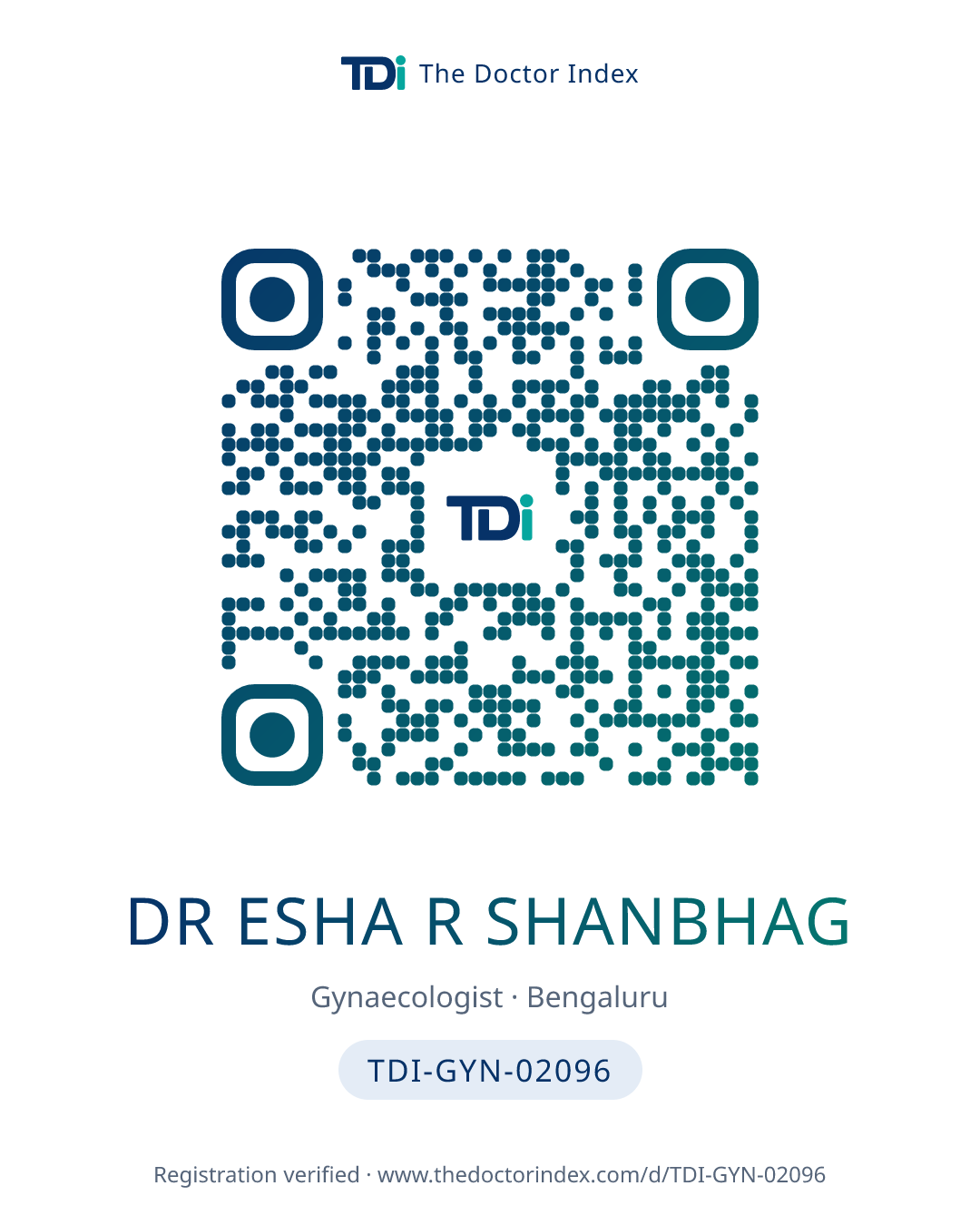 QR card for Dr Esha R Shanbhag, TDI-GYN-02096