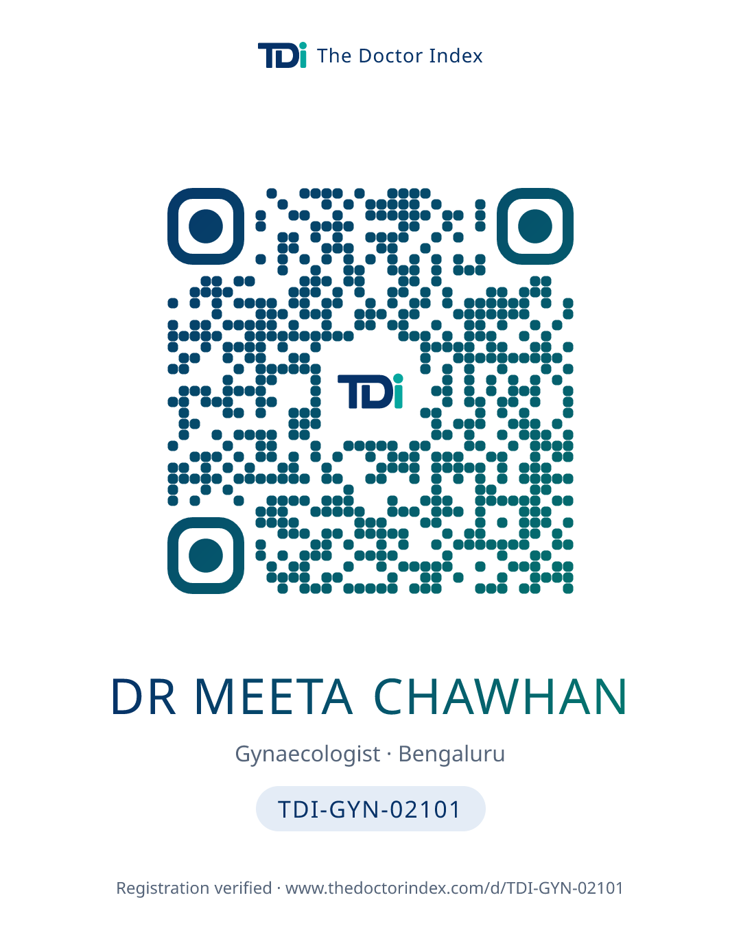 QR card for Dr Meeta Chawhan, TDI-GYN-02101