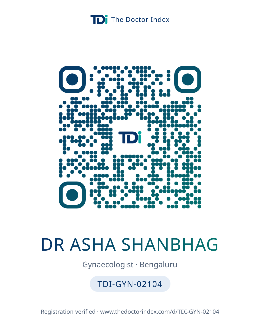 QR card for Dr Asha Shanbhag, TDI-GYN-02104