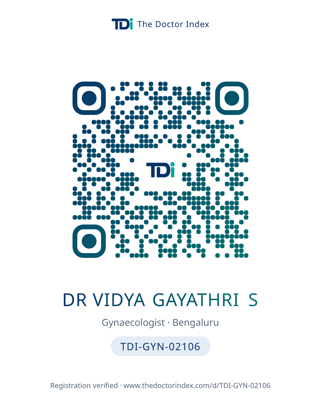 QR card for Dr Vidya Gayathri S, TDI-GYN-02106