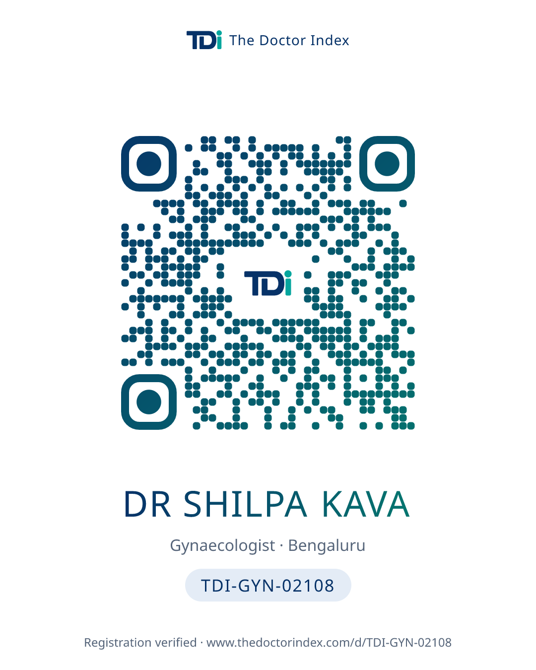 QR card for Dr Shilpa Kava, TDI-GYN-02108
