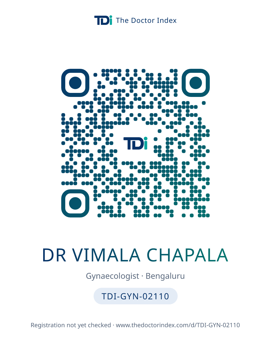 QR card for Dr Vimala Chapala, TDI-GYN-02110