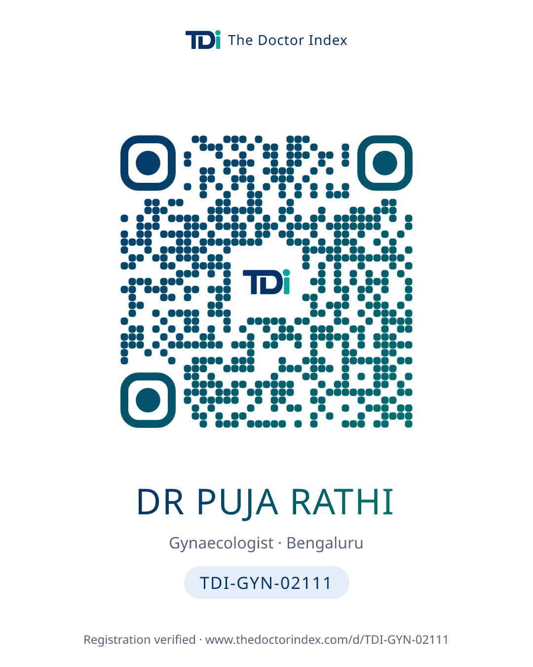 QR card for Dr Puja Rathi, TDI-GYN-02111