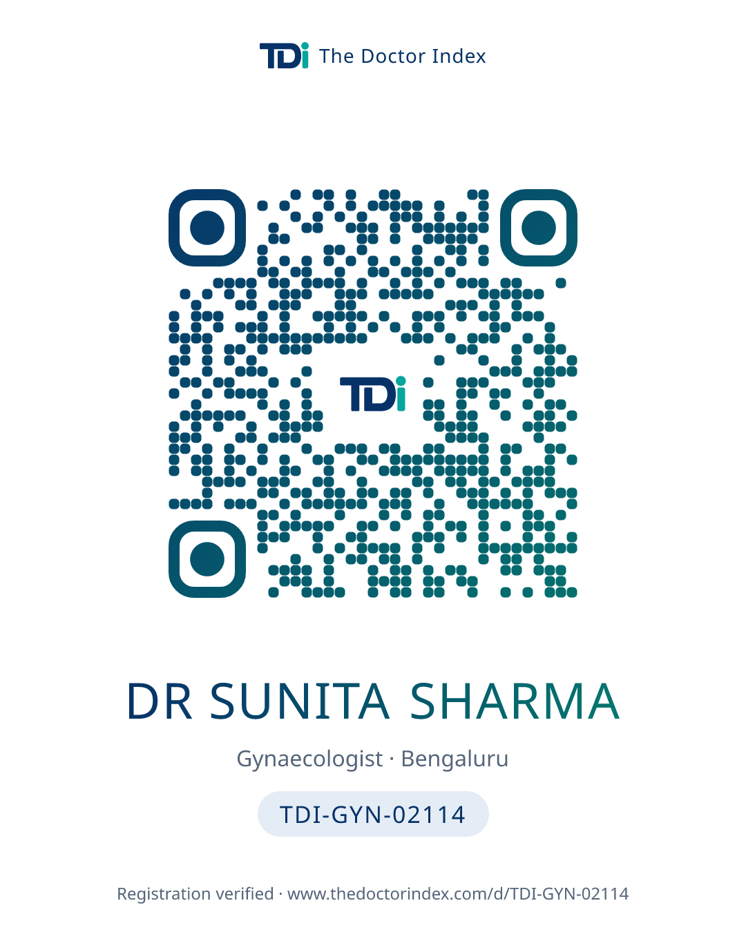 QR card for Dr Sunita Sharma, TDI-GYN-02114