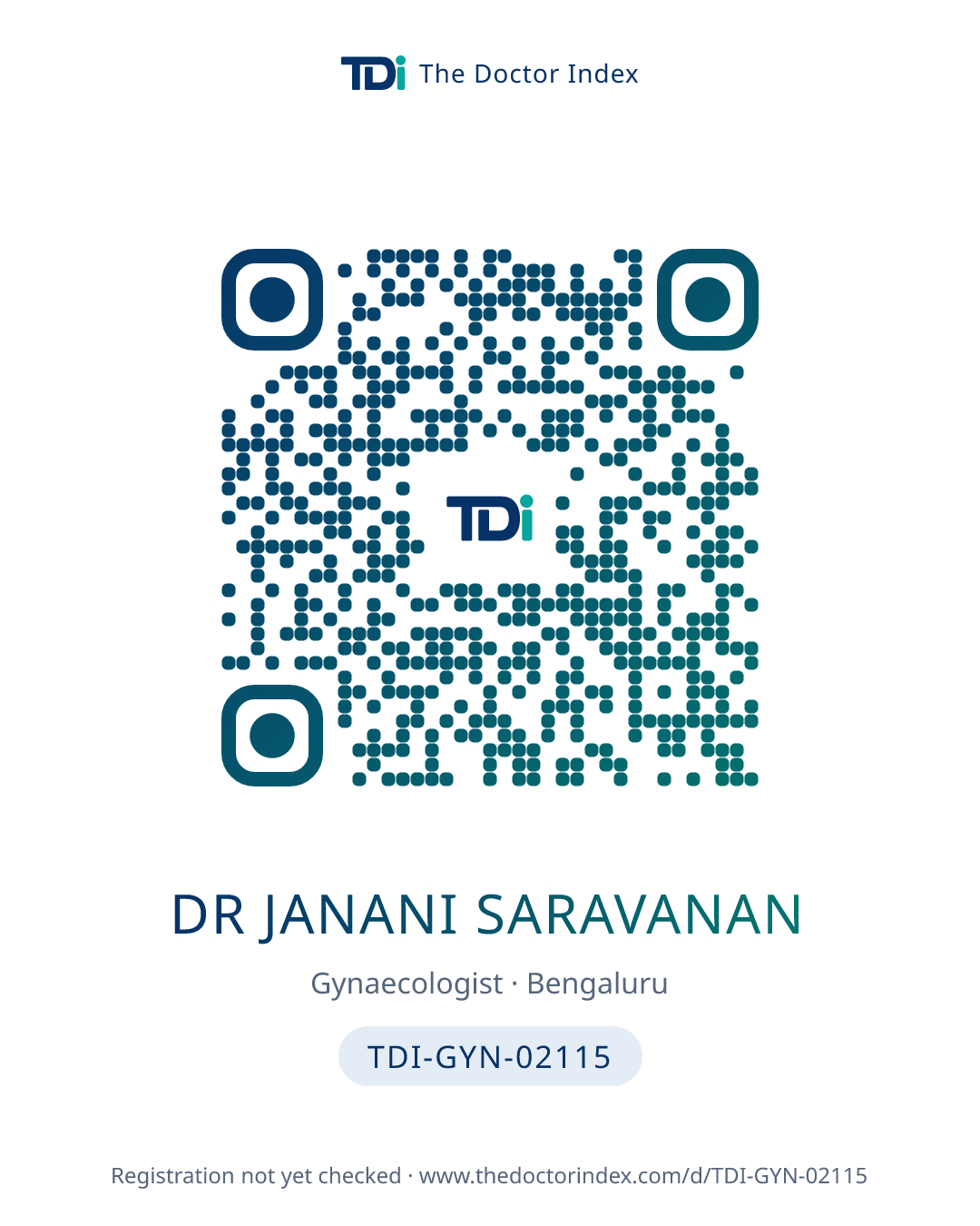 QR card for Dr Janani Saravanan, TDI-GYN-02115