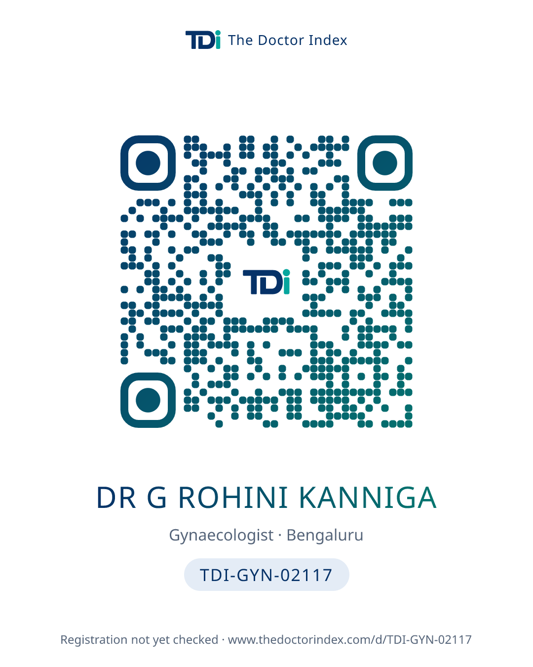 QR card for Dr G Rohini Kanniga, TDI-GYN-02117