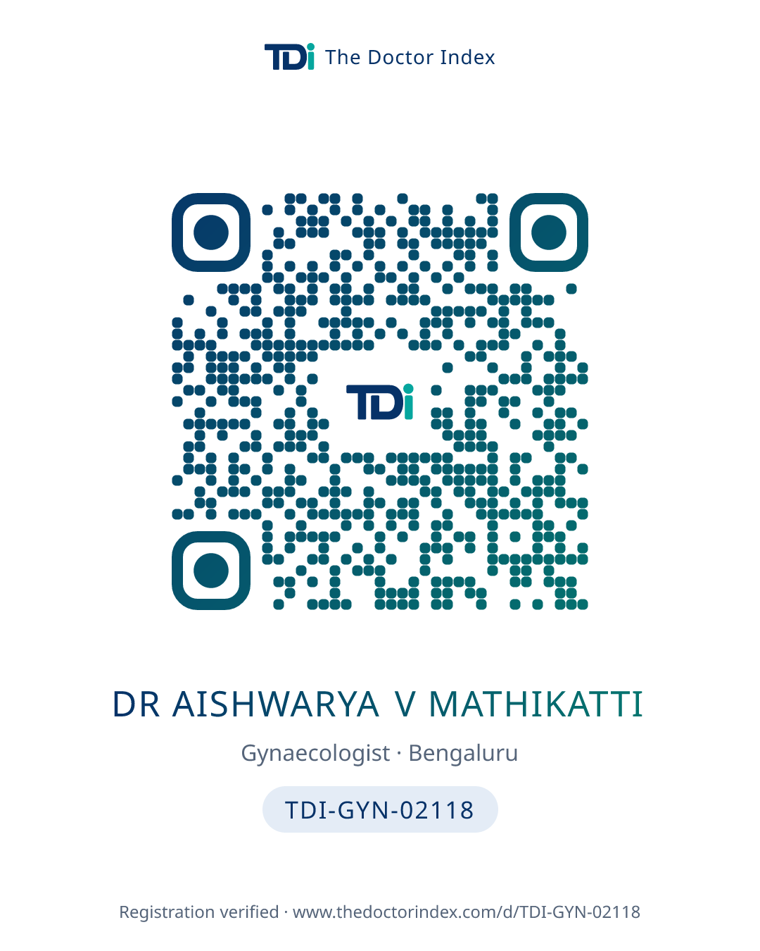 QR card for Dr Aishwarya V Mathikatti, TDI-GYN-02118