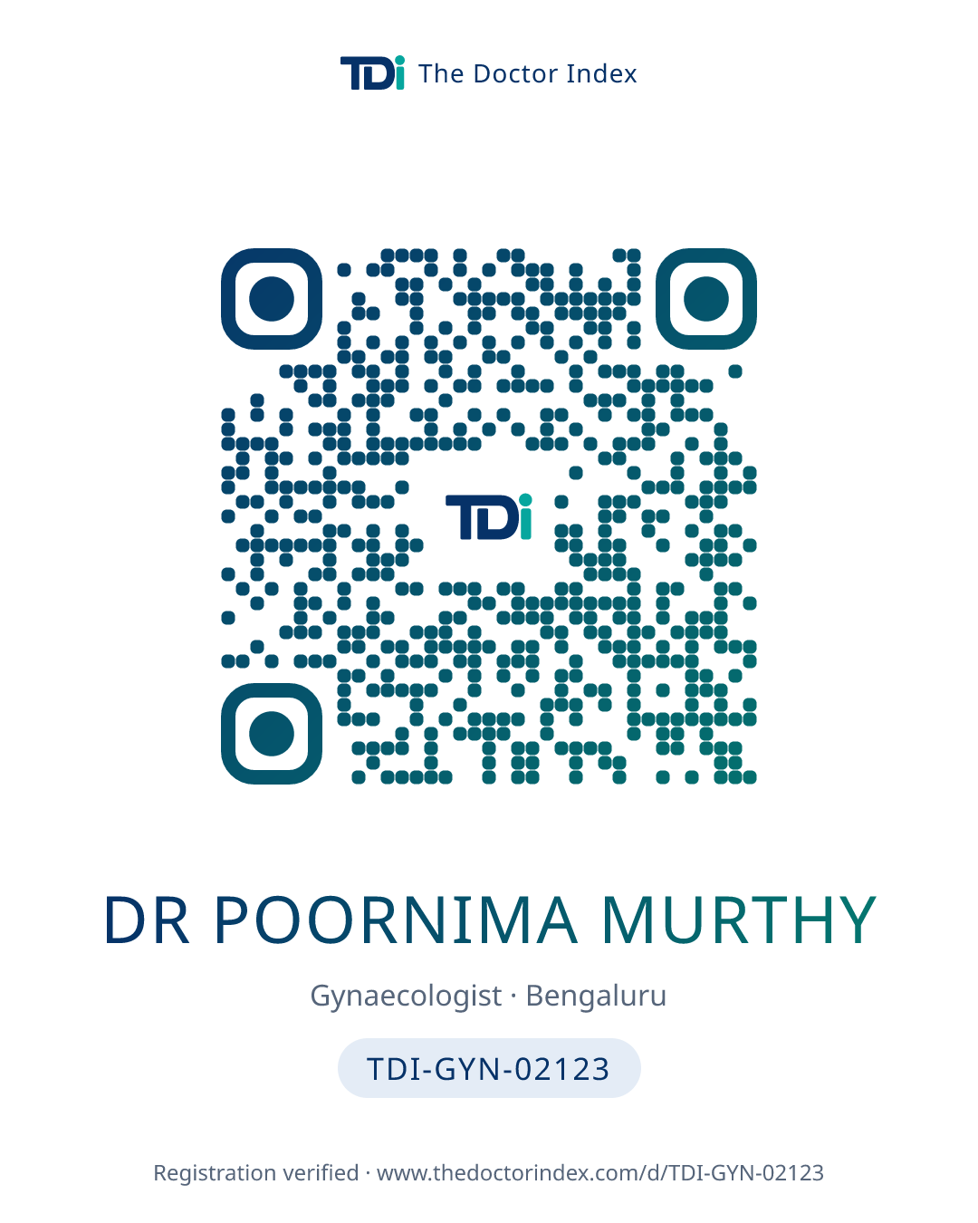 QR card for Dr Poornima Murthy, TDI-GYN-02123