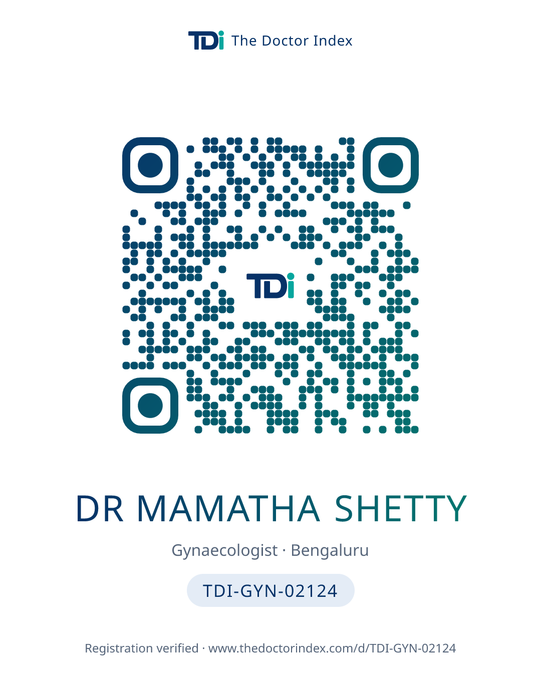 QR card for Dr Mamatha Shetty, TDI-GYN-02124