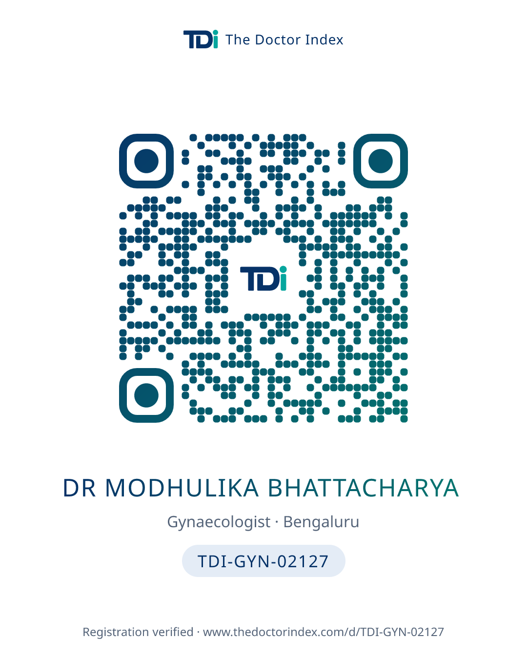 QR card for Dr Modhulika Bhattacharya, TDI-GYN-02127