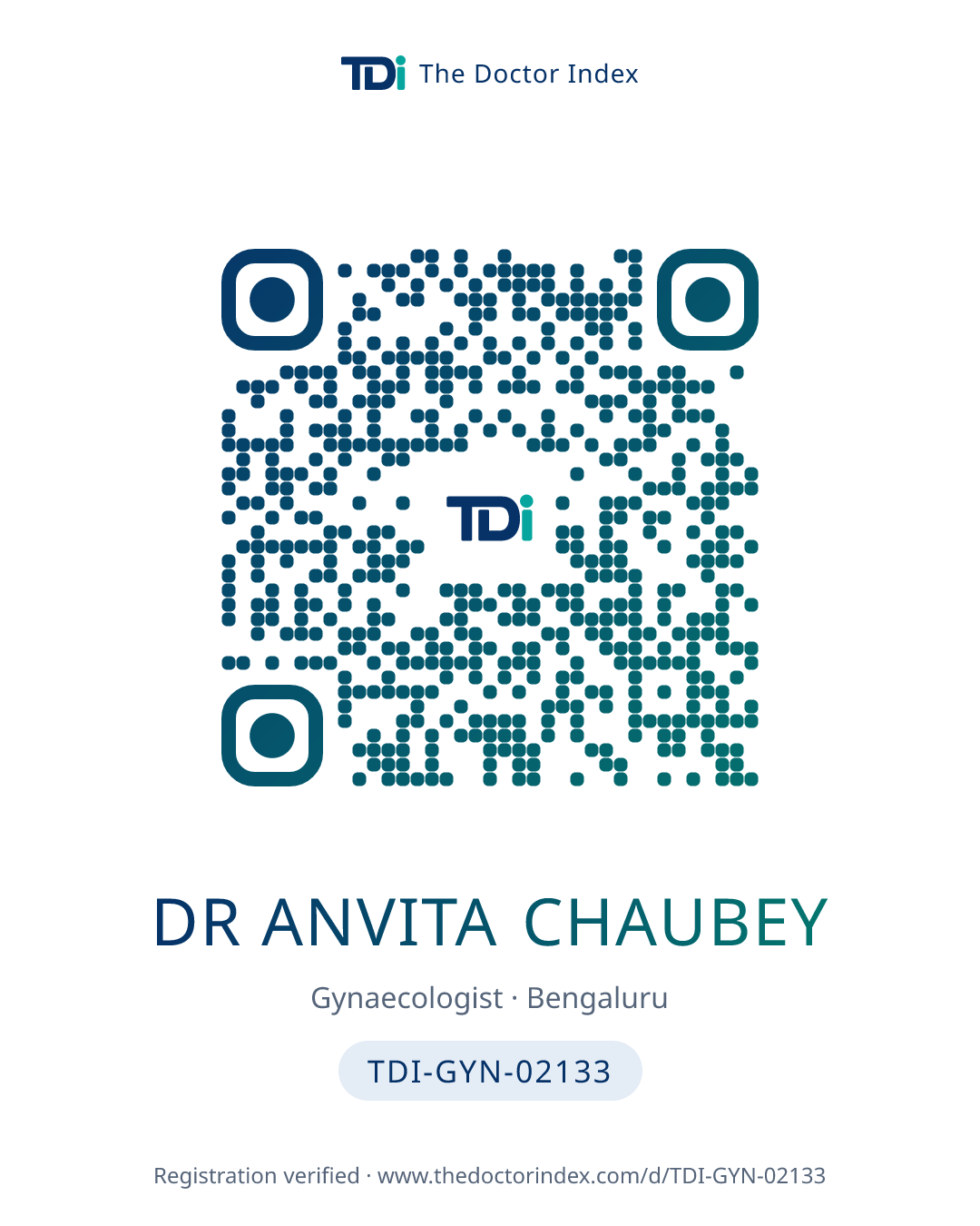 QR card for Dr Anvita Chaubey, TDI-GYN-02133