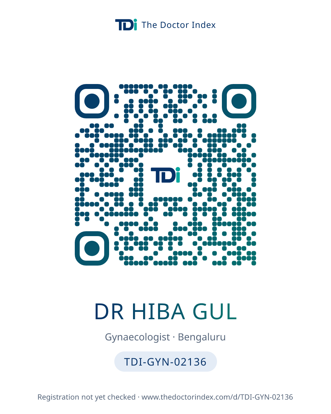 QR card for Dr Hiba Gul, TDI-GYN-02136