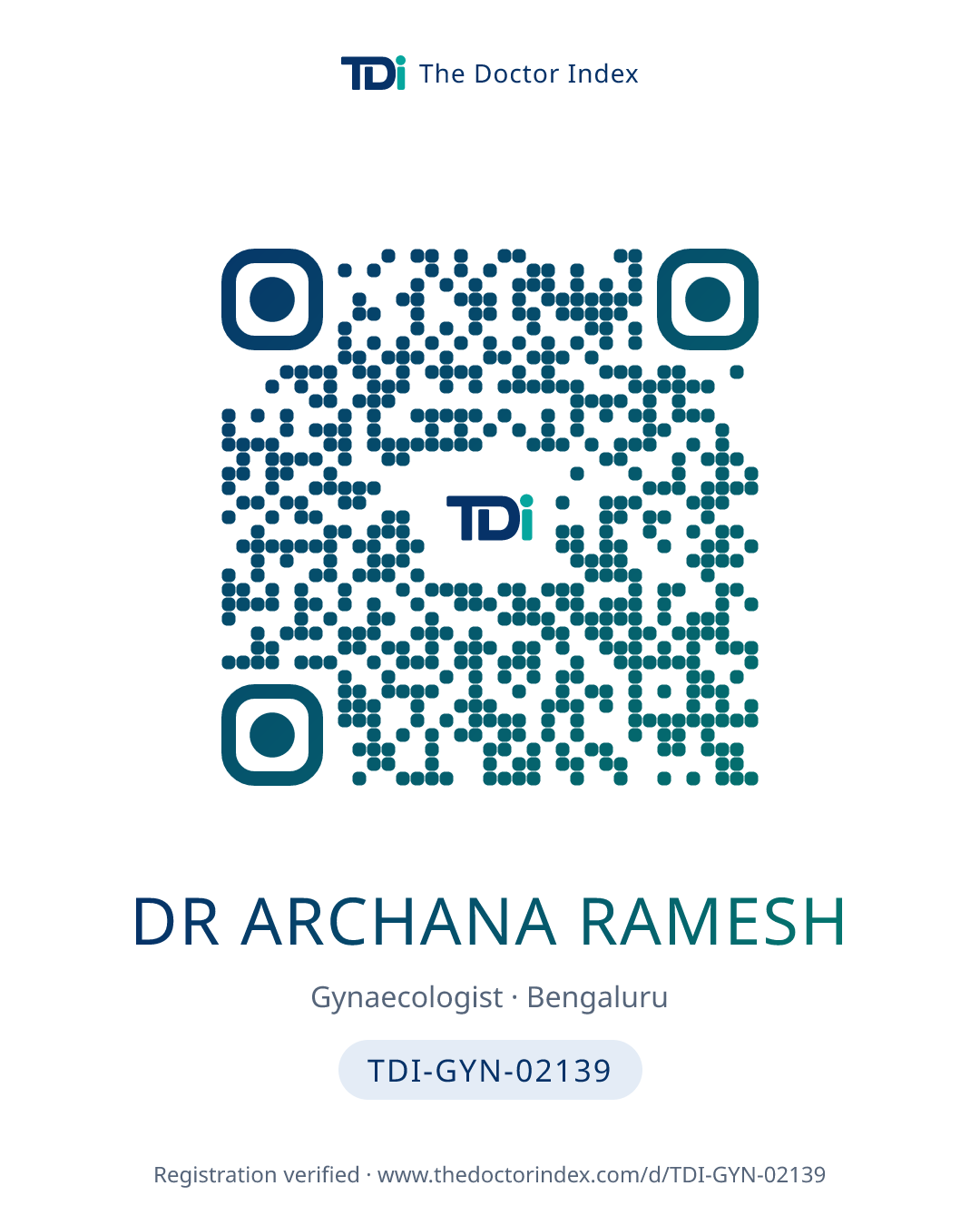 QR card for Dr Archana Ramesh, TDI-GYN-02139