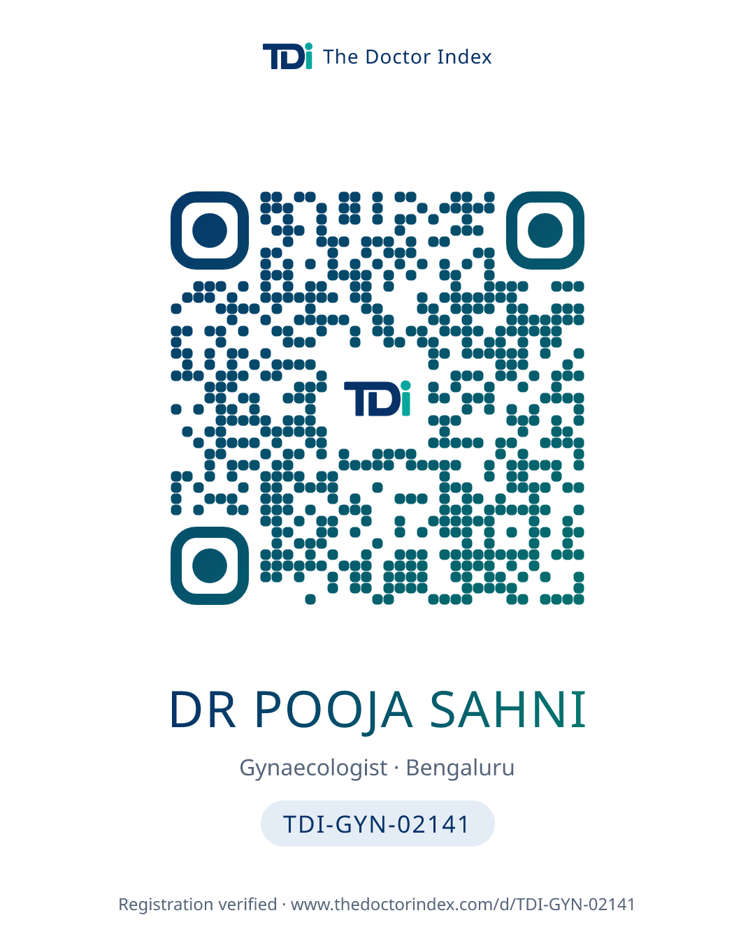 QR card for Dr Pooja Sahni, TDI-GYN-02141