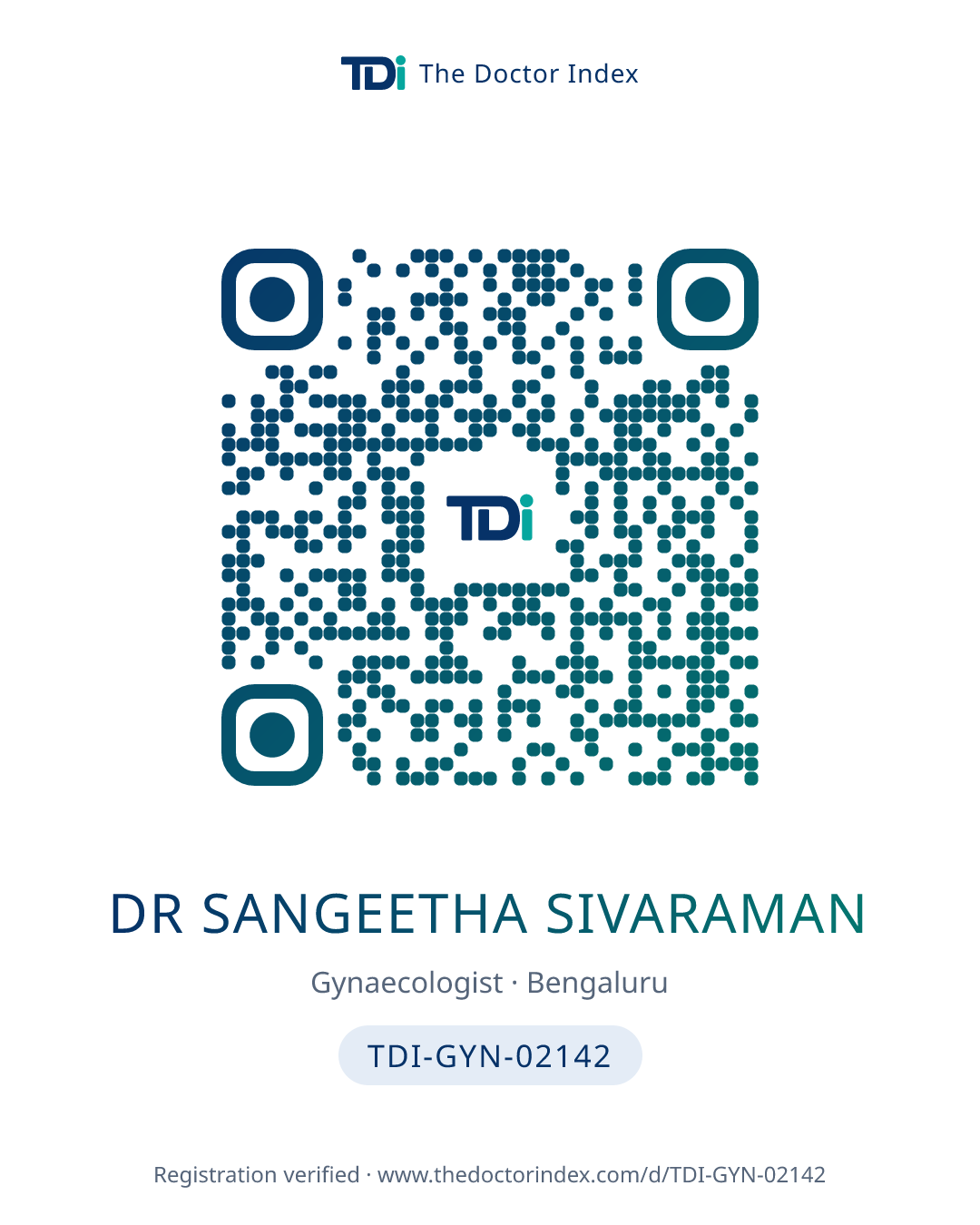 QR card for Dr Sangeetha Sivaraman, TDI-GYN-02142