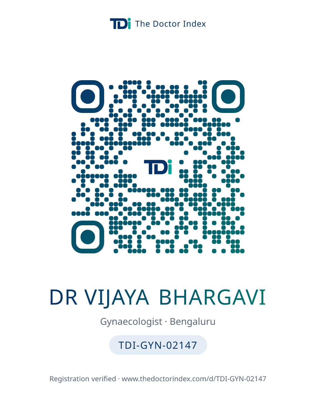 QR card for Dr Vijaya Bhargavi, TDI-GYN-02147