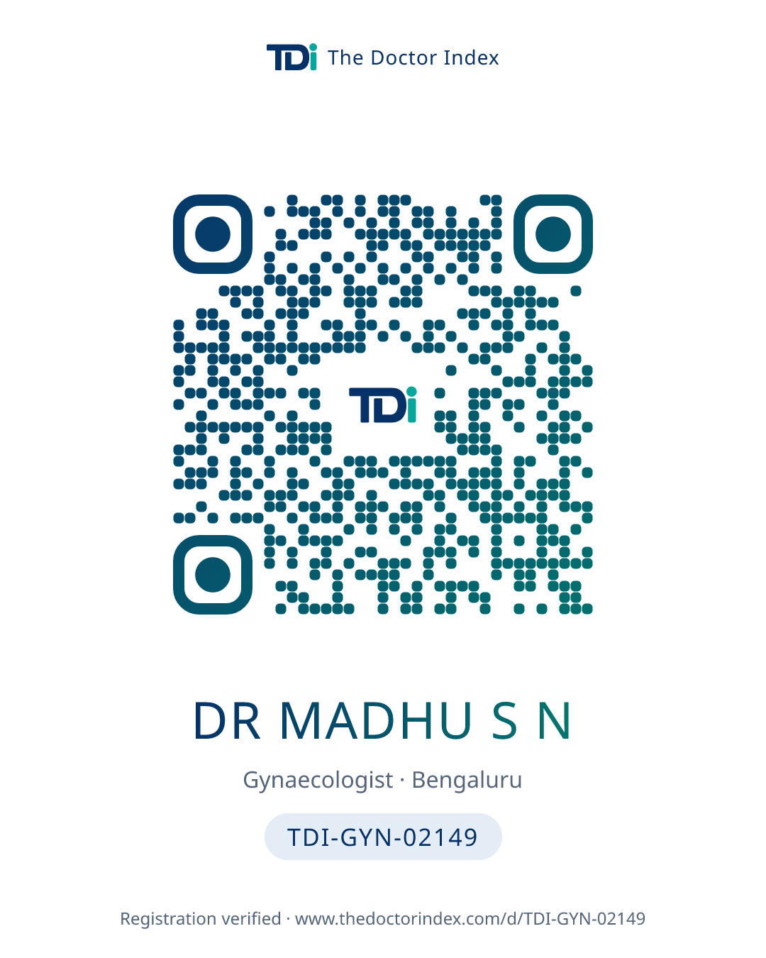QR card for Dr Madhu S N, TDI-GYN-02149