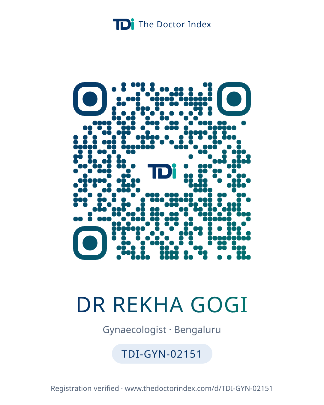 QR card for Dr Rekha Gogi, TDI-GYN-02151