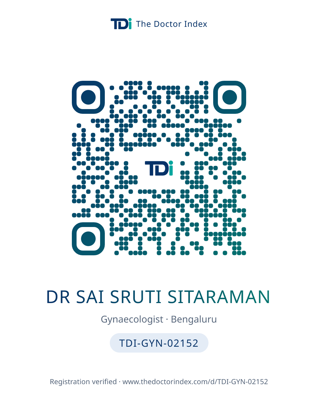 QR card for Dr Sai Sruti Sitaraman, TDI-GYN-02152