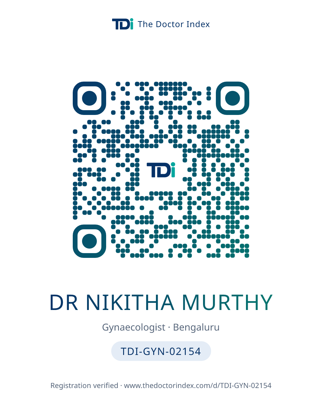 QR card for Dr Nikitha Murthy, TDI-GYN-02154