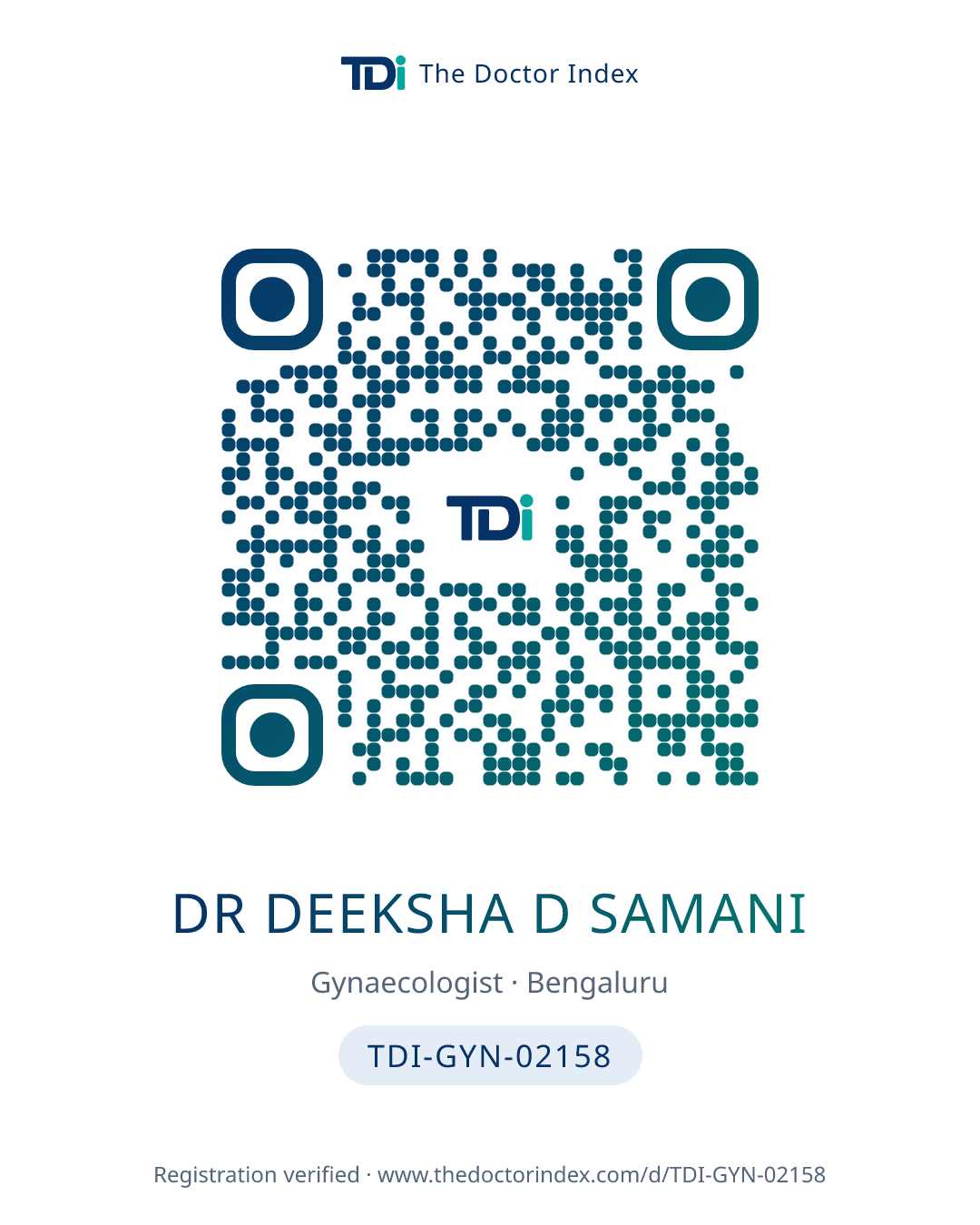 QR card for Dr Deeksha D Samani, TDI-GYN-02158