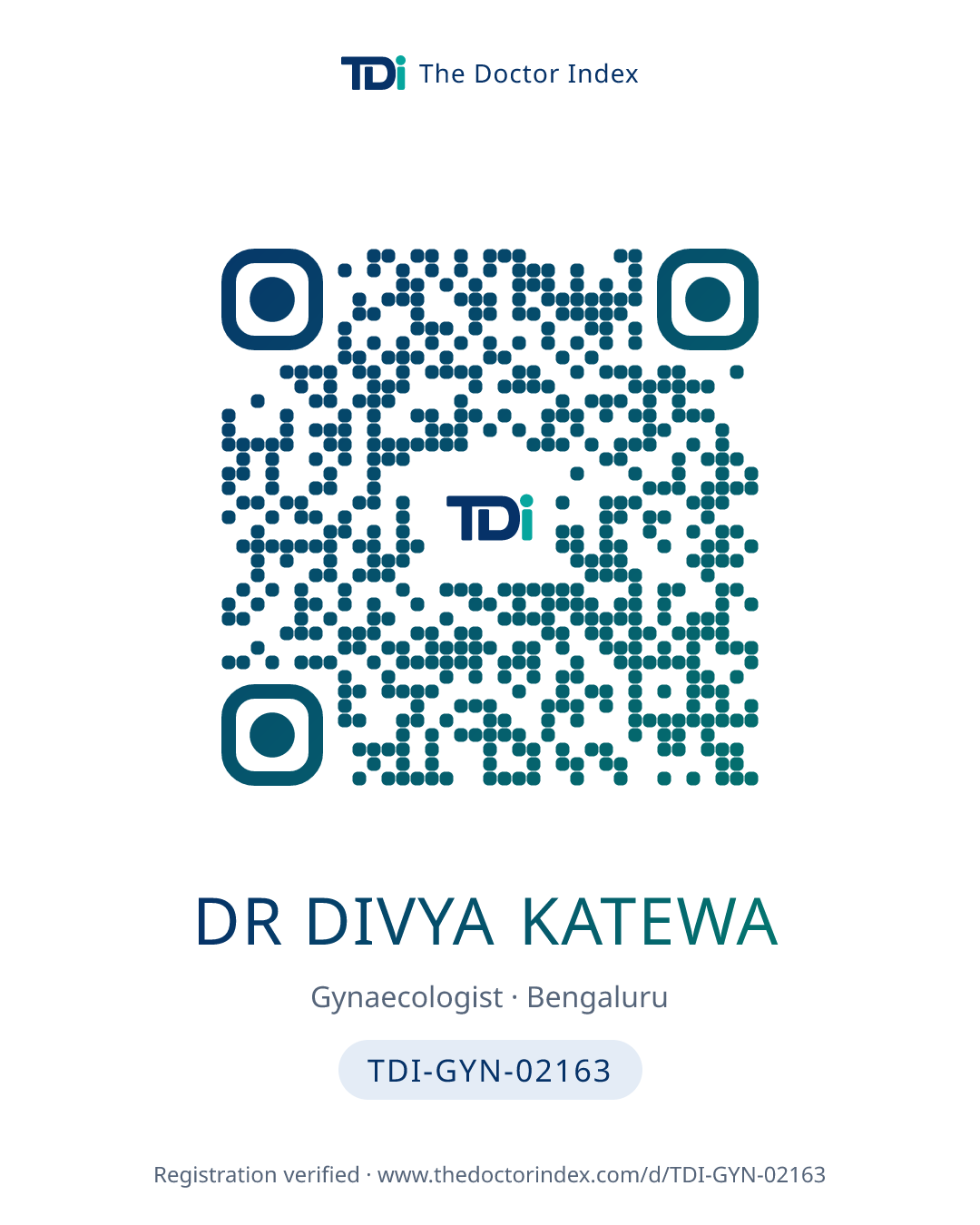 QR card for Dr Divya Katewa, TDI-GYN-02163