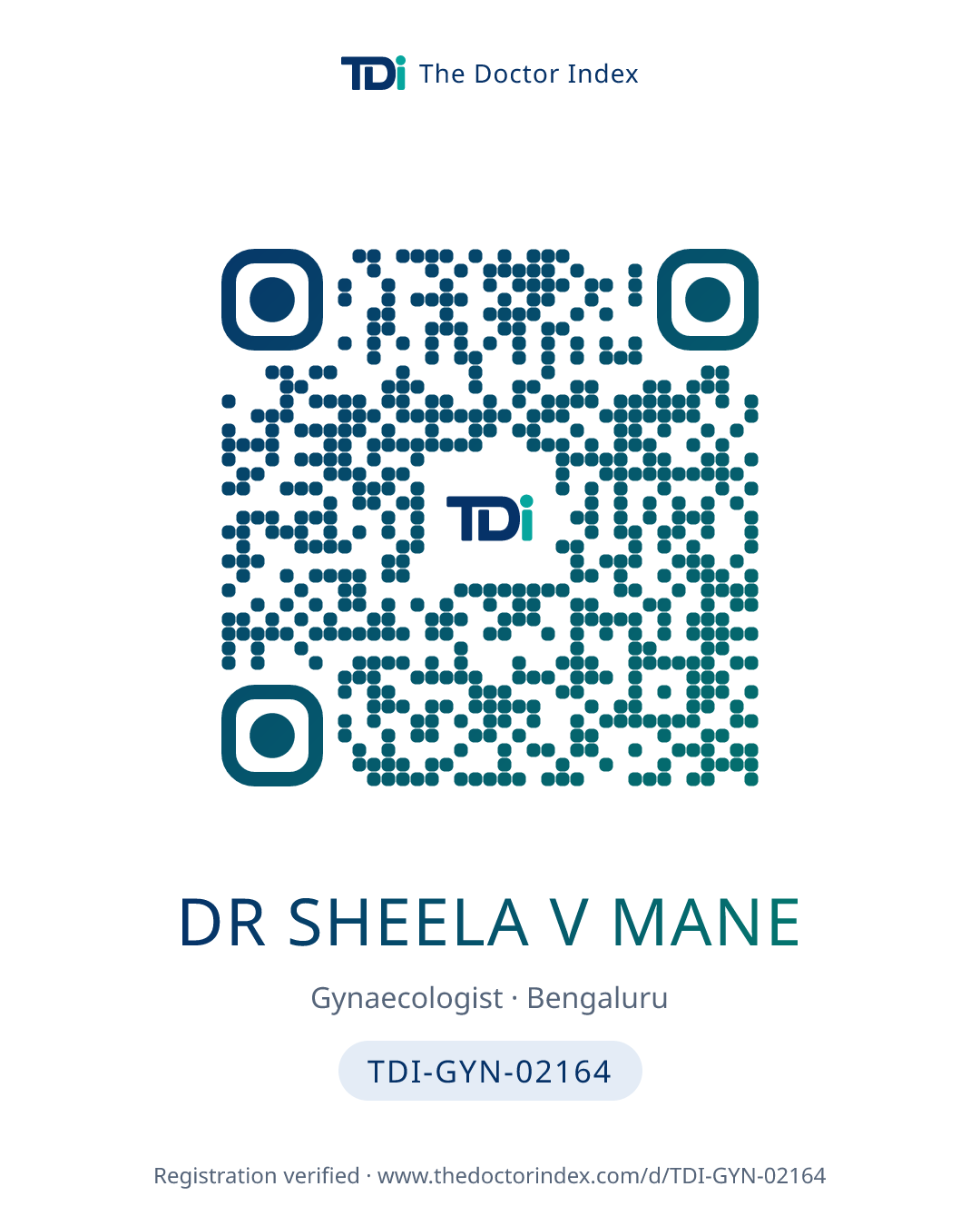 QR card for Dr Sheela V Mane, TDI-GYN-02164