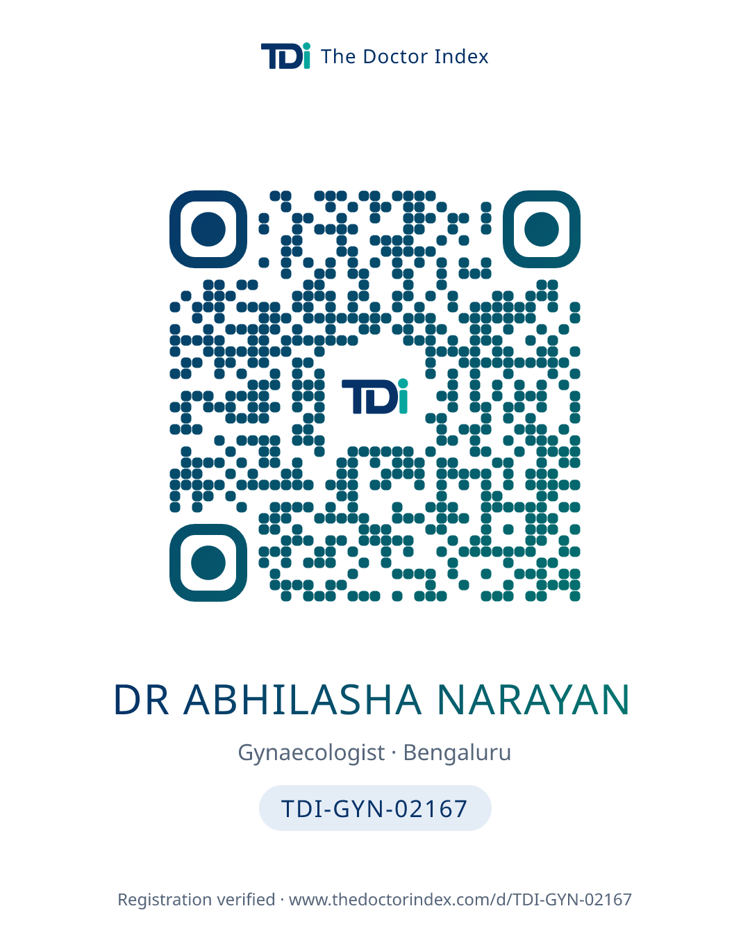 QR card for Dr Abhilasha Narayan, TDI-GYN-02167
