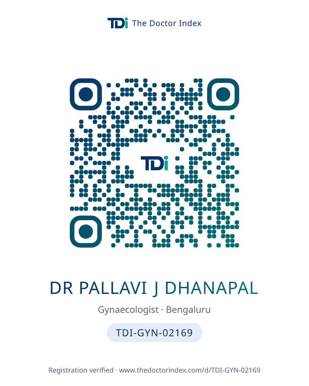 QR card for Dr Pallavi J Dhanapal, TDI-GYN-02169