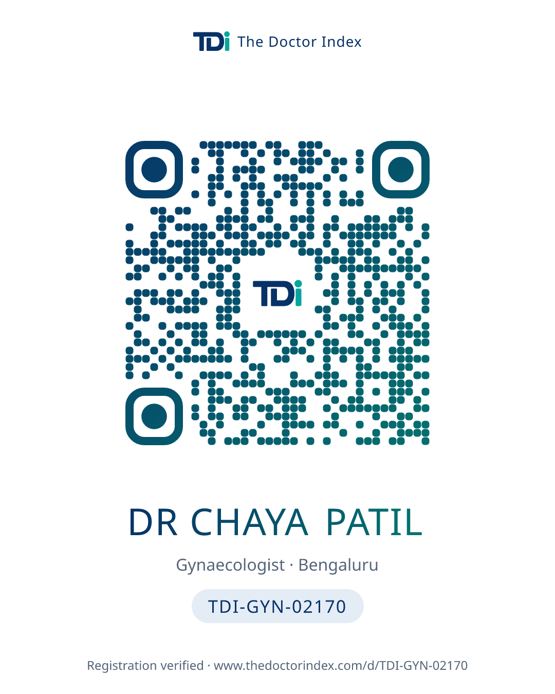 QR card for Dr Chaya Patil, TDI-GYN-02170