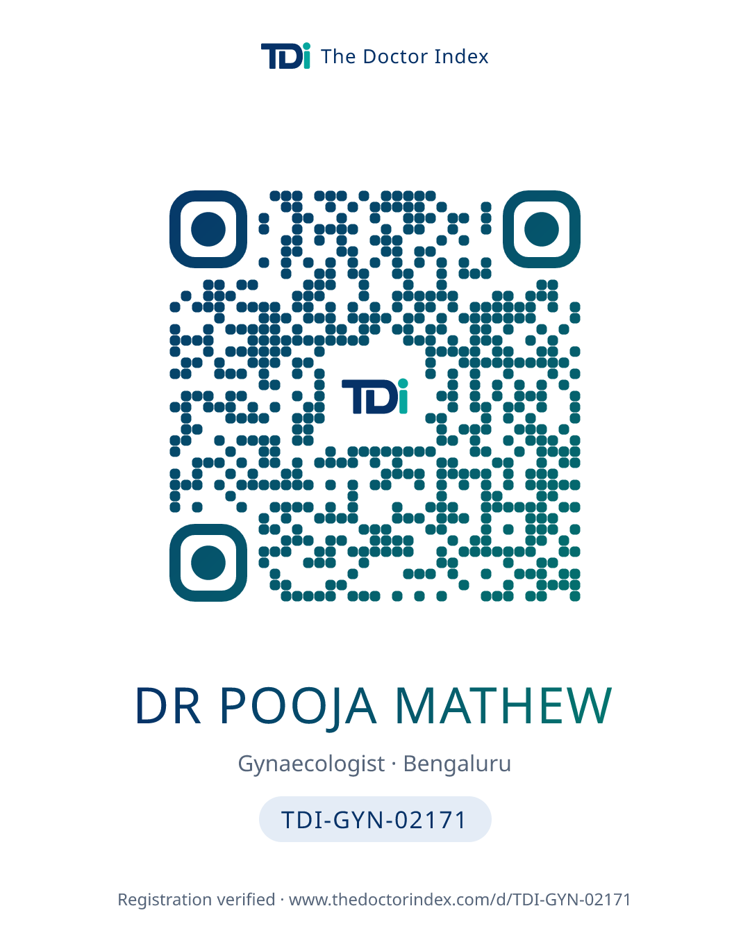 QR card for Dr Pooja Mathew, TDI-GYN-02171