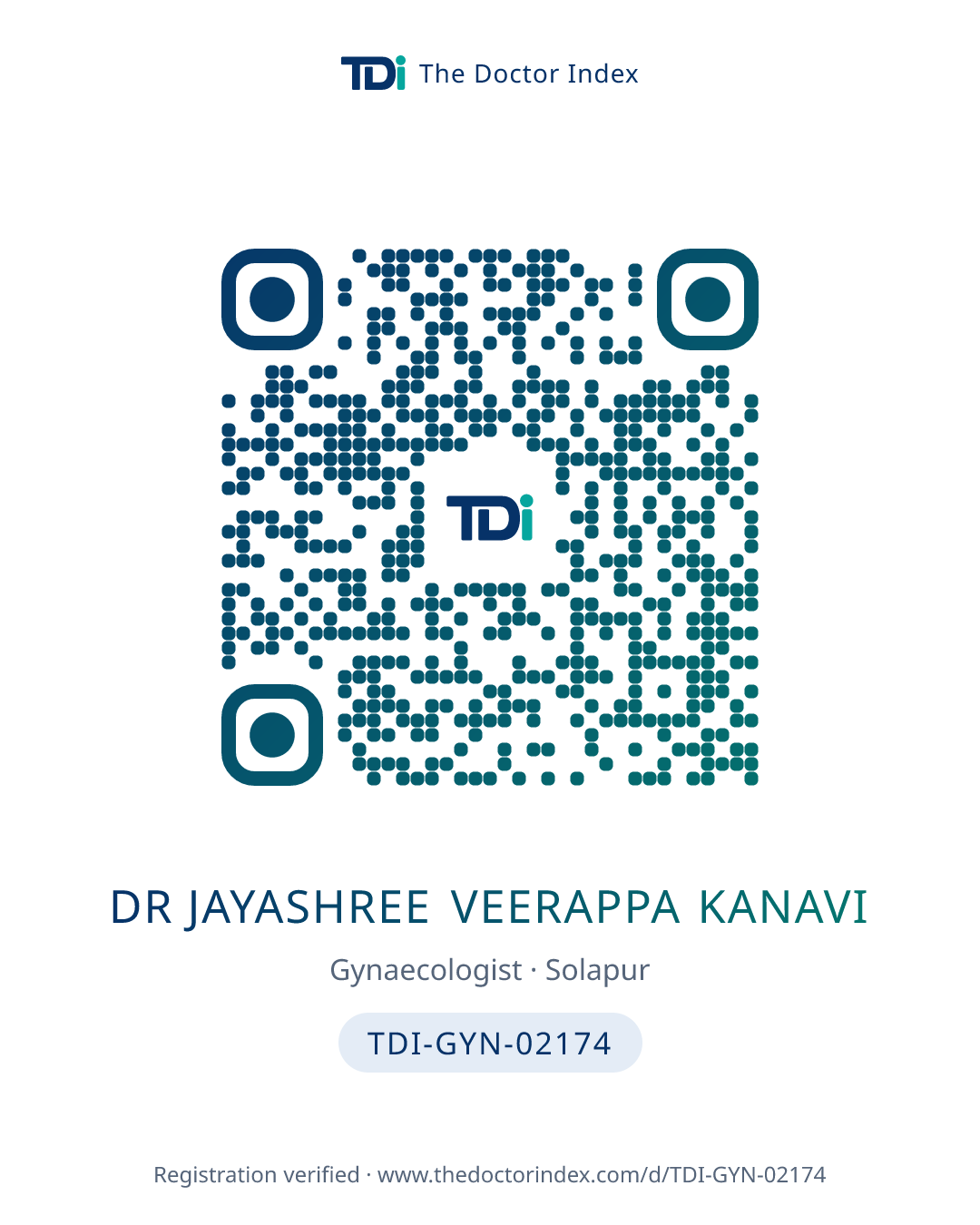 QR card for Dr Jayashree Veerappa Kanavi, TDI-GYN-02174
